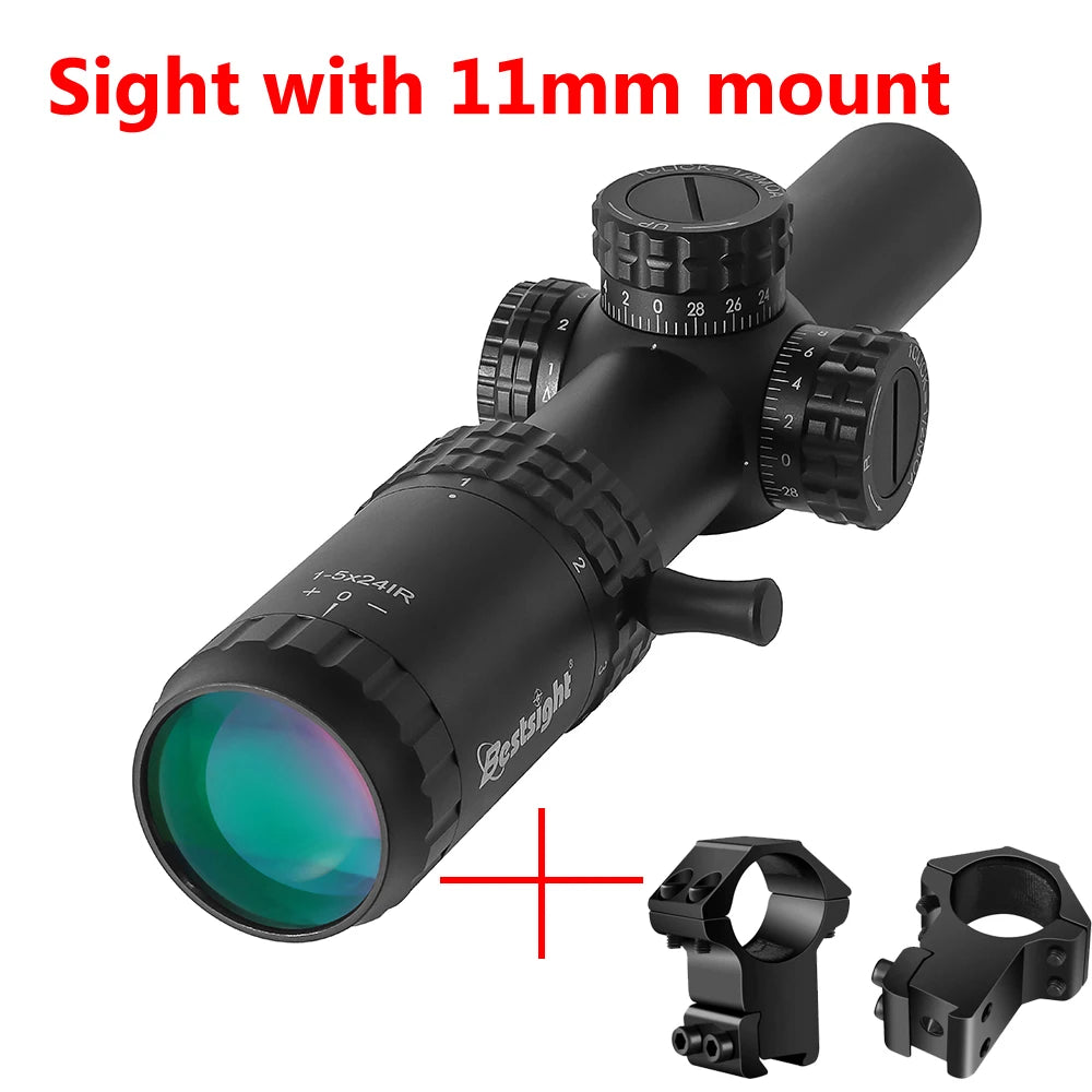 1-5X24 Tactical Optical Rifle Scope Red and Green Illuminated Reticle Hunting Compact Scope Ar15 Sight