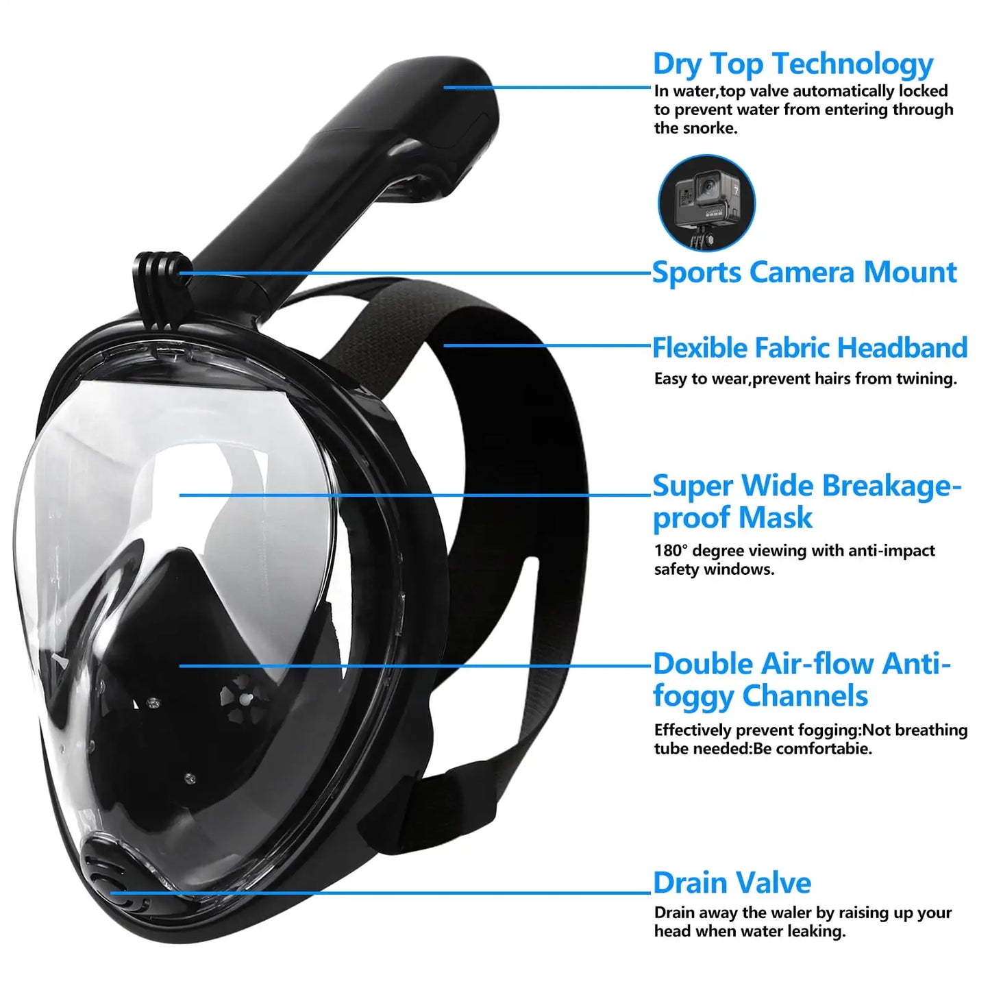 Full Face Snorkel Mask for Adults Teen, Anti-Fog