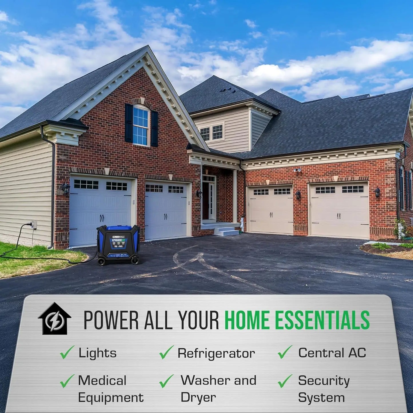 16000W Tri-Fuel Portable Inverter Generator - Gas/Propane/Natural Gas, Remote Start, Whole Home & RV Backup