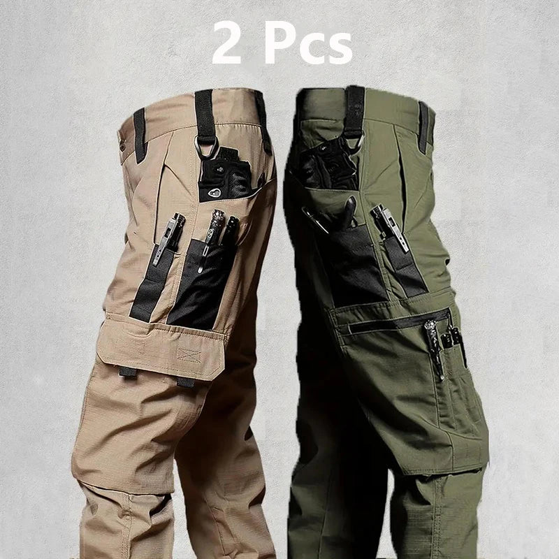 2PCS Tactical Work Pants Men Outdoor Cargo Trousers Multi-Pocket