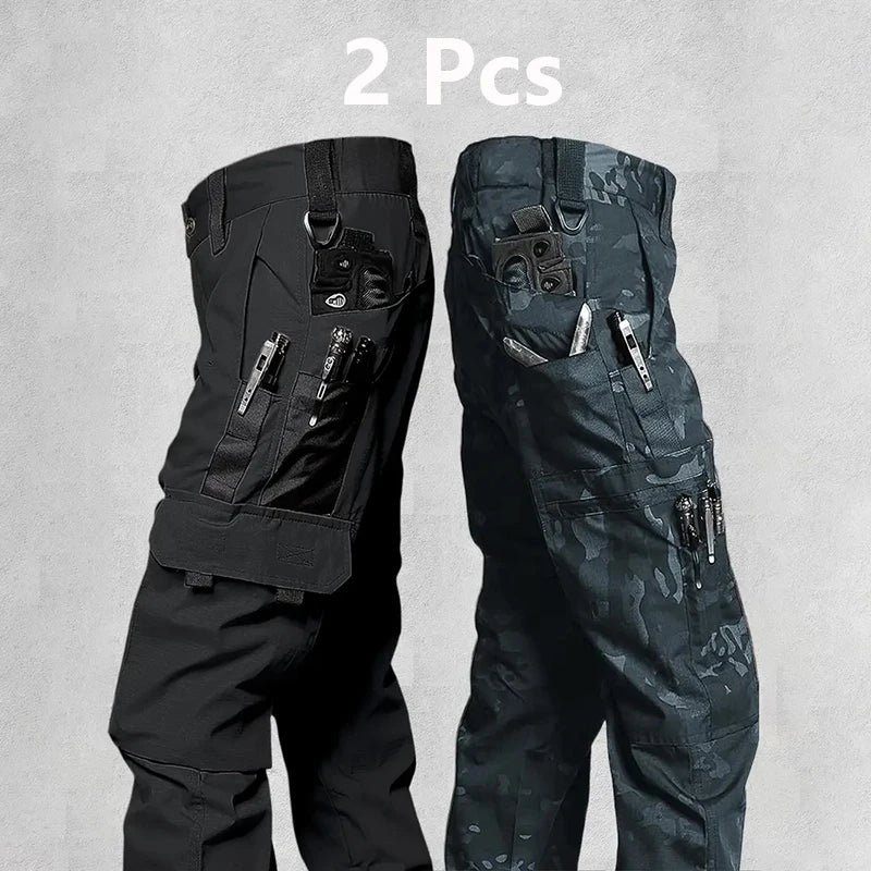 2PCS Tactical Work Pants Men Outdoor Cargo Trousers Multi-Pocket