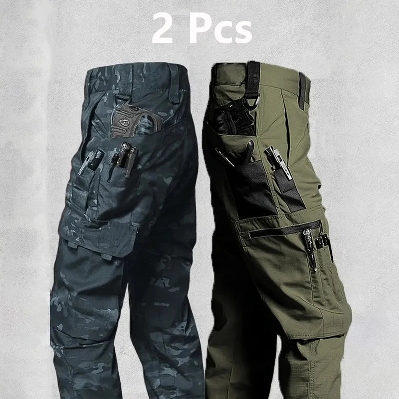 2PCS Tactical Work Pants Men Outdoor Cargo Trousers Multi-Pocket