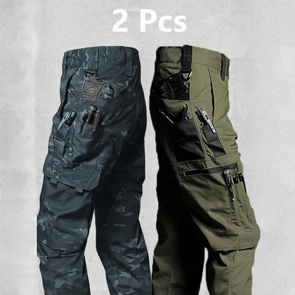 2PCS Tactical Work Pants Men Outdoor Cargo Trousers Multi-Pocket