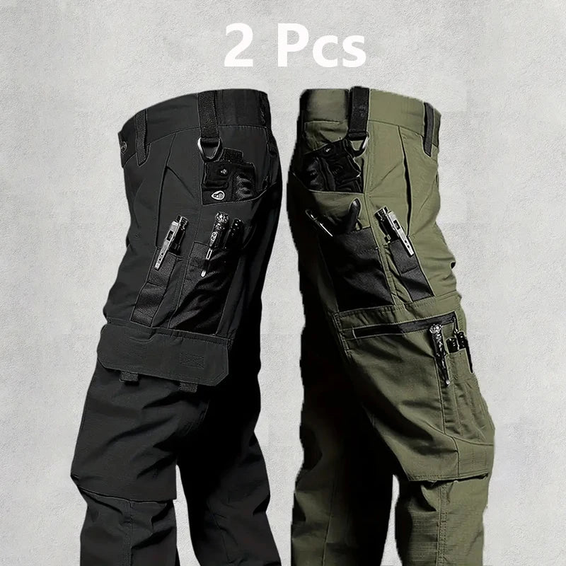 2PCS Tactical Work Pants Men Outdoor Cargo Trousers Multi-Pocket