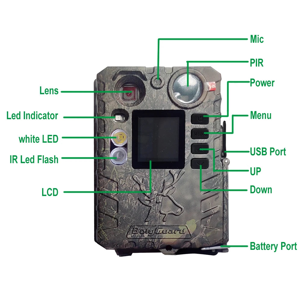 BolyGuard Trail Camera BG410-D 33MP 2.7K HD Hunting Game Wildlife Cam+ Dual Flash 940nm and White LED Night Vision Support Solar