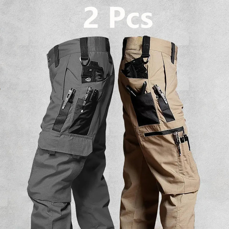 2PCS Tactical Work Pants Men Outdoor Cargo Trousers Multi-Pocket