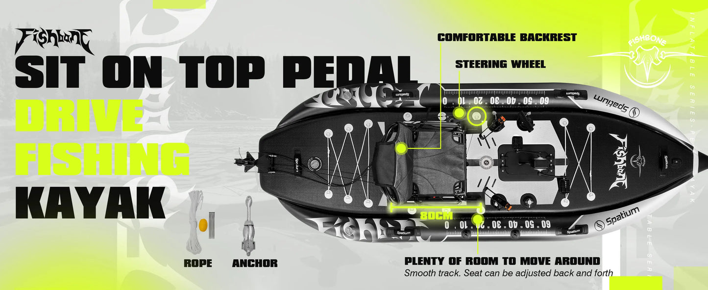 Spatium Fishing Kayak Boat Pedal Drive Sit on Top Pedal Drive Kayak Power System Orientation System, 11'*48"*6",Capacity 660LBS