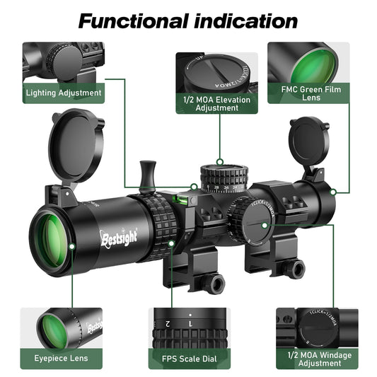 1-5X24 Tactical Optical Rifle Scope Red and Green Illuminated Reticle Hunting Compact Scope Ar15 Sight