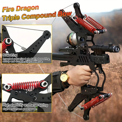 Fire Dragon Dual-Use Compound Bow with Fishing Reel and Sight-Fast Shooting Speed,