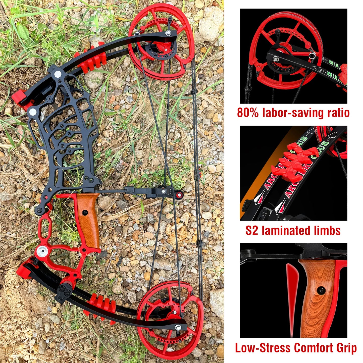 Archery Compound Bow Kit, Arrows & Steel Balls Dua Use Beginners Bow,30-70LBS Draw Weight, Short 19" Axle CNC Metal Frame,