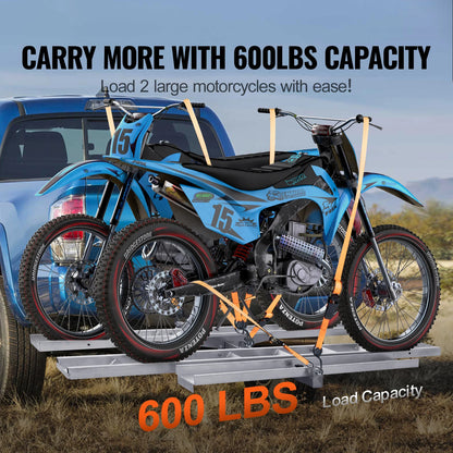 SucceBuy Motorcycle Carrier 2-Bike 600LBS Aluminum Motorcycle Carrier Hitch Mount, Loading Ramp Scooter Dirt Bike Trailer Hauler