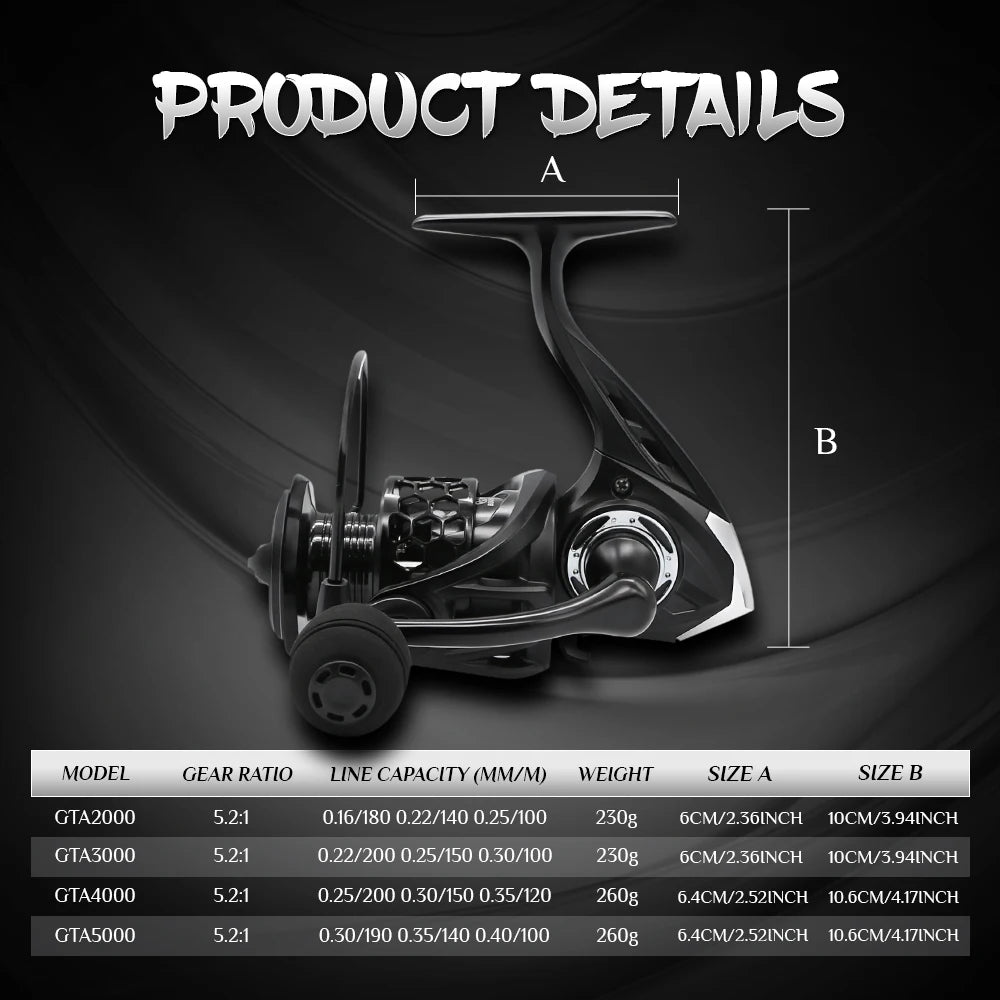 Spinning Reel Saltwater 2000 3000 4000  5.2:1 Gear Ratio Hollow Spool Design