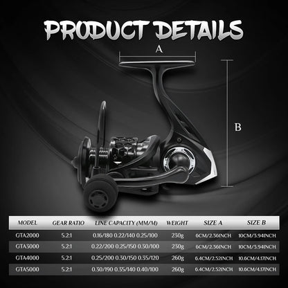 Spinning Reel Saltwater 2000 3000 4000  5.2:1 Gear Ratio Hollow Spool Design
