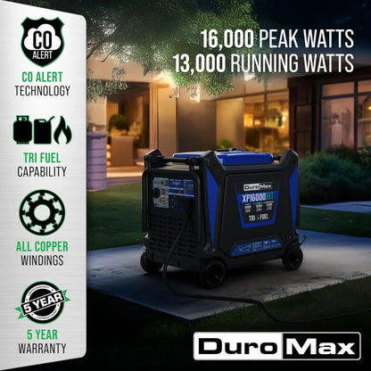 16000W Tri-Fuel Portable Inverter Generator - Gas/Propane/Natural Gas, Remote Start, Whole Home & RV Backup