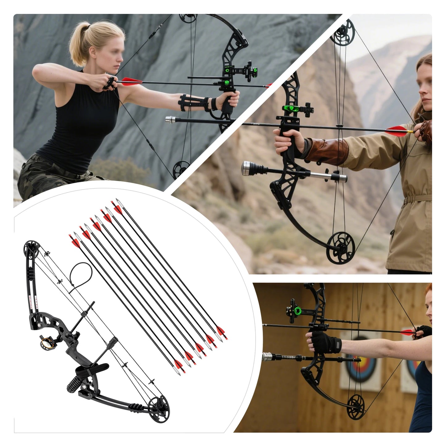 Compound Bow Adults, Right Hand, Hunting Kit: 3 Pin Lighted Sight for Hunting,