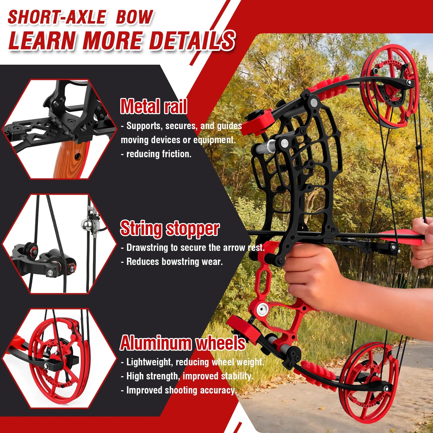 Archery Compound Bow Kit, Arrows & Steel Balls Dua Use Beginners Bow,30-70LBS Draw Weight, Short 19" Axle CNC Metal Frame,