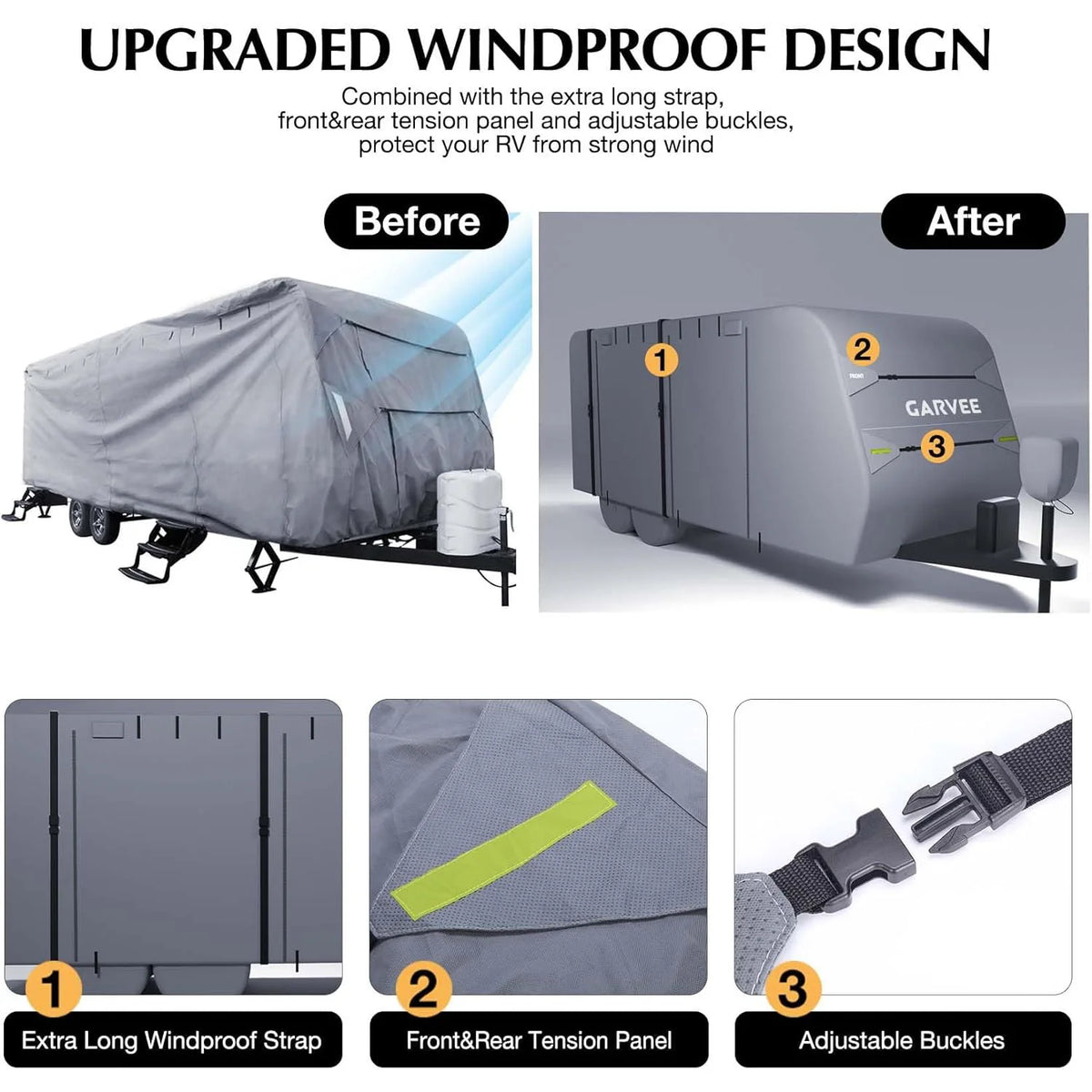 Anti-UV Waterproof All-weather RV Cover For 20-22/24-27/27-30 FT Travel Trailer Windproof Straps Full Protection Accessories