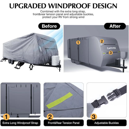 Anti-UV Waterproof All-weather RV Cover For 20-22/24-27/27-30 FT Travel Trailer Windproof Straps Full Protection Accessories
