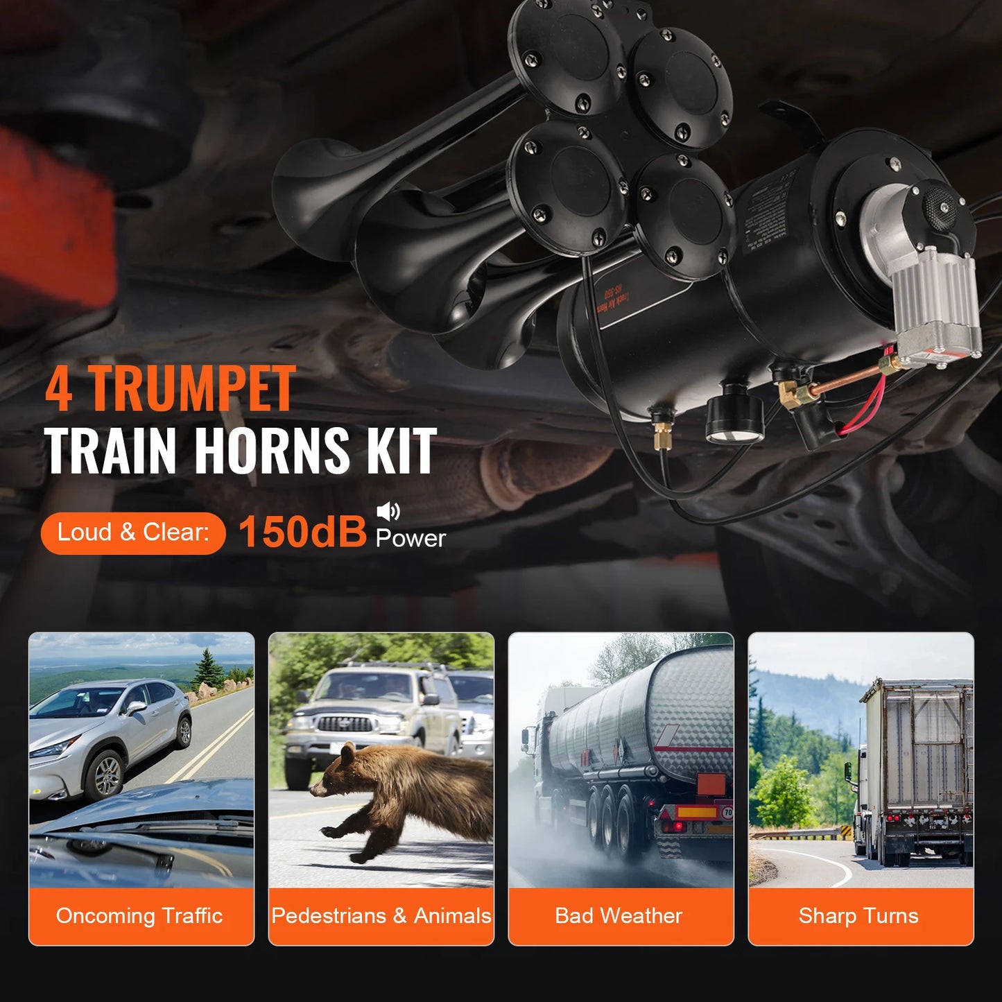 Train Horns Kit, 4 Trumpet Air Horn Kit,