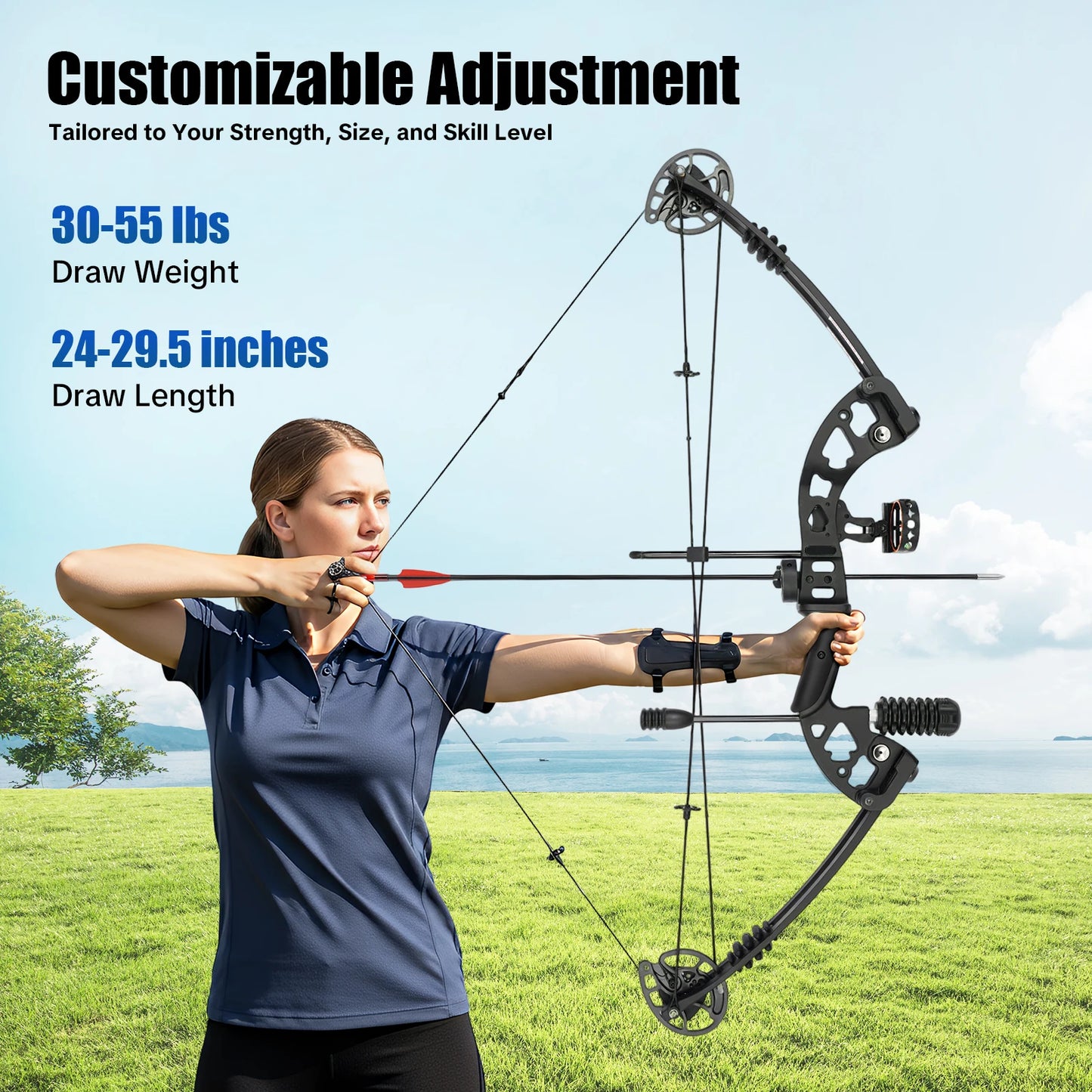 Compound Bow Adults, Right Hand, Hunting Kit: 3 Pin Lighted Sight for Hunting,