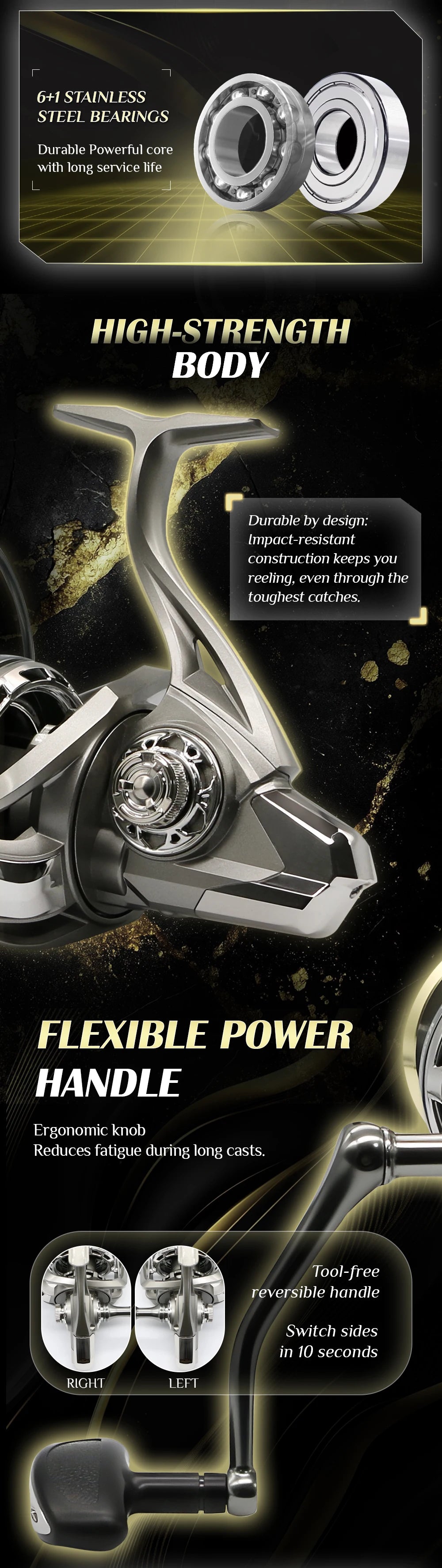 Stainless Steel Bearing Spinning Fishing Reel  25KG Powerful Reel Saltwater Fresh Water Drag