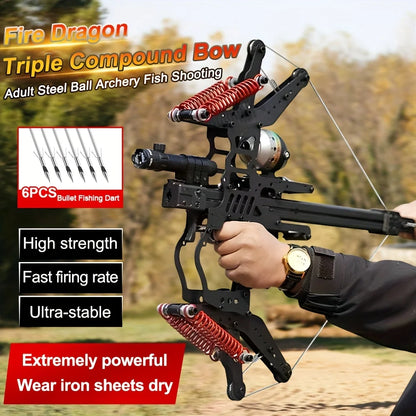 Fire Dragon Dual-Use Compound Bow with Fishing Reel and Sight-Fast Shooting Speed,