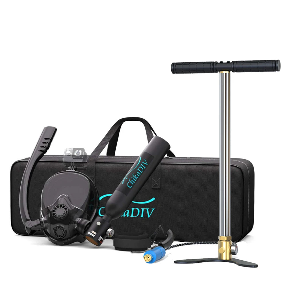 Mini Scuba Tank with Pump Adapter,0.5L Portable Lung Tank Face Snorkel Mask Combo