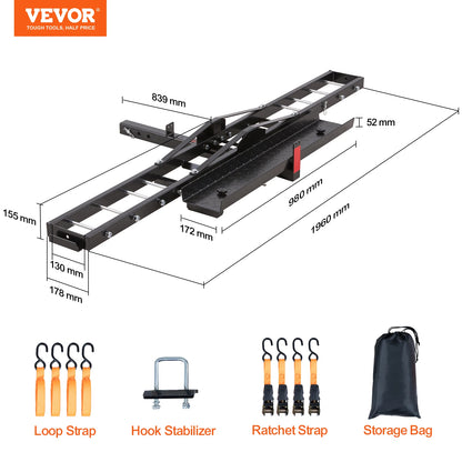 SucceBuy Motorcycle Carrier 2-Bike 600LBS Aluminum Motorcycle Carrier Hitch Mount, Loading Ramp Scooter Dirt Bike Trailer Hauler