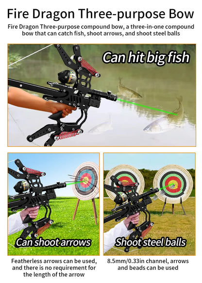 Fire Dragon Dual-Use Compound Bow with Fishing Reel and Sight-Fast Shooting Speed,
