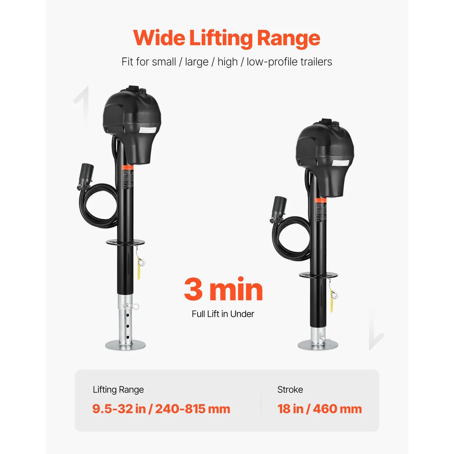 SucceBuy 3500/5000Lbs Electric Trailer Jack RV 12V Tongue Jack with 7-pin Connector & Crank Handle 10"-28.3" Lift for Campers