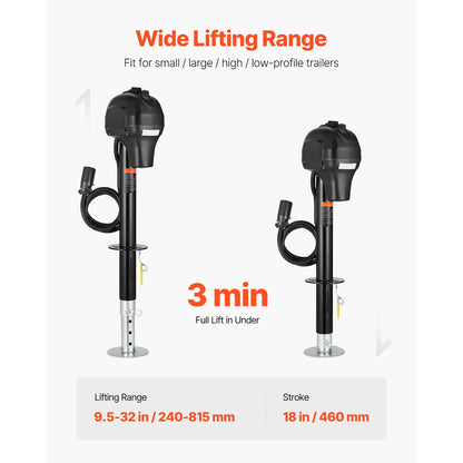 SucceBuy 3500/5000Lbs Electric Trailer Jack RV 12V Tongue Jack with 7-pin Connector & Crank Handle 10"-28.3" Lift for Campers