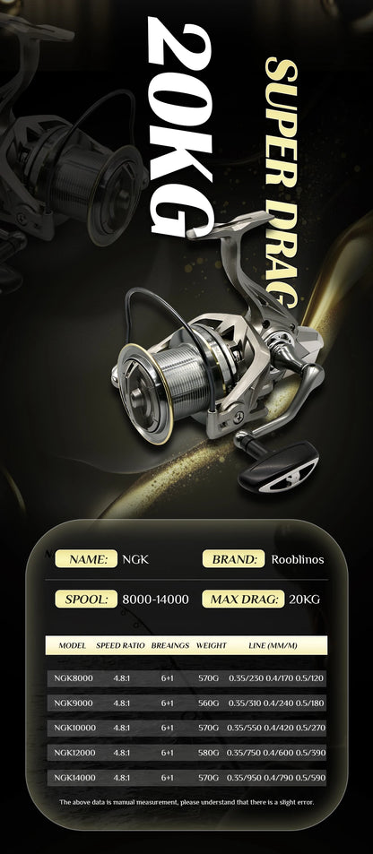 Stainless Steel Bearing Spinning Fishing Reel  25KG Powerful Reel Saltwater Fresh Water Drag