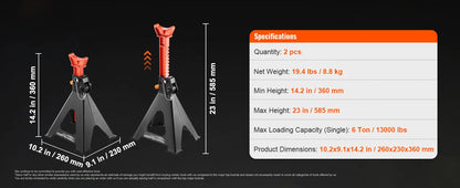 Jack Stands 3/6 Ton Capacity Car Jack Stands