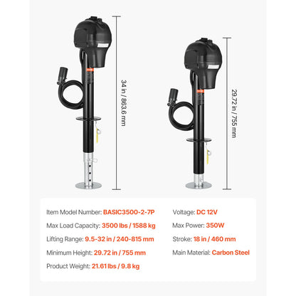 SucceBuy 3500/5000Lbs Electric Trailer Jack RV 12V Tongue Jack with 7-pin Connector & Crank Handle 10"-28.3" Lift for Campers