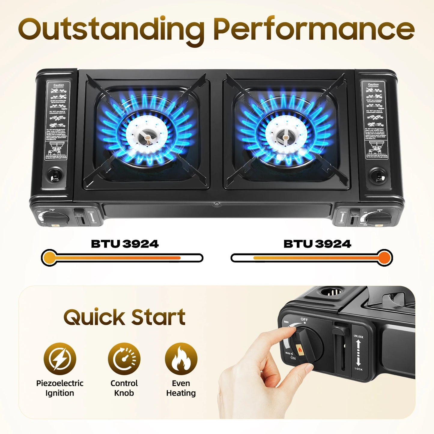 Camping Stove 2 Burners 1150w with Baking Tray, Butane