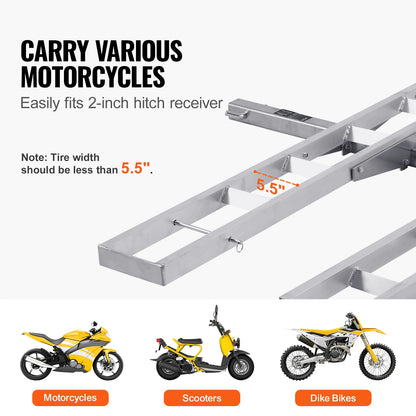 SucceBuy Motorcycle Carrier 2-Bike 600LBS Aluminum Motorcycle Carrier Hitch Mount, Loading Ramp Scooter Dirt Bike Trailer Hauler