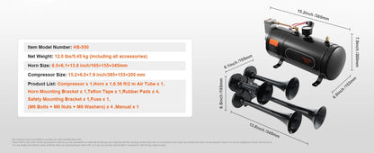 Train Horns Kit, 4 Trumpet Air Horn Kit,