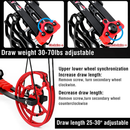 Archery Compound Bow Kit, Arrows & Steel Balls Dua Use Beginners Bow,30-70LBS Draw Weight, Short 19" Axle CNC Metal Frame,
