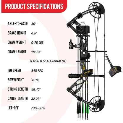 Compound Bow Package for Adults Archery Compound Bow and Arrow Set 0-70 Lbs