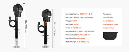SucceBuy 3500/5000Lbs Electric Trailer Jack RV 12V Tongue Jack with 7-pin Connector & Crank Handle 10"-28.3" Lift for Campers