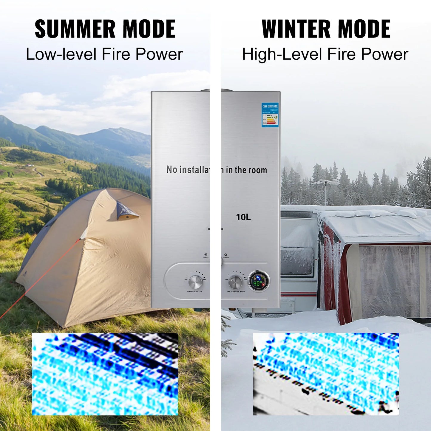 VEVOR 6L-18L Propane Gas Tankless Water Heater, Bathroom heating instant,Outdoors Water Heater Boiler Car Camping