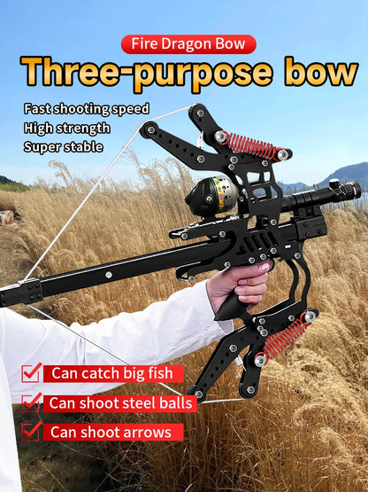 Fire Dragon Dual-Use Compound Bow with Fishing Reel and Sight-Fast Shooting Speed,