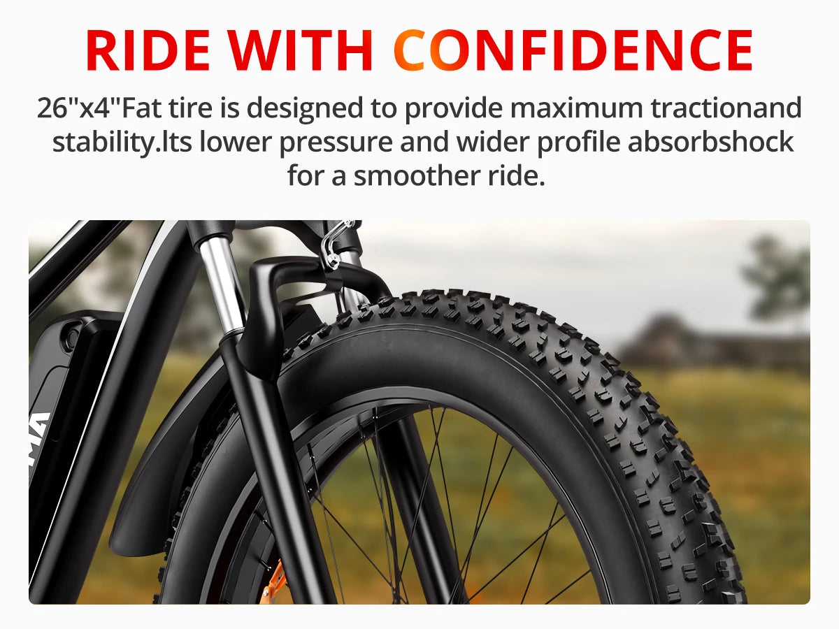 EB26 Electric Bike for Adults 1000W Electric Bicycle 48V 15AH E Bike 26" Fat Tire Mountain 31mph Dual Shock