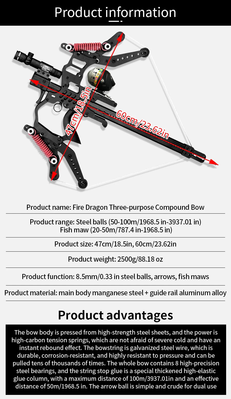 Fire Dragon Dual-Use Compound Bow with Fishing Reel and Sight-Fast Shooting Speed,