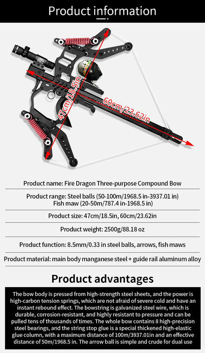 Fire Dragon Dual-Use Compound Bow with Fishing Reel and Sight-Fast Shooting Speed,