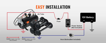Train Horns Kit, 4 Trumpet Air Horn Kit,
