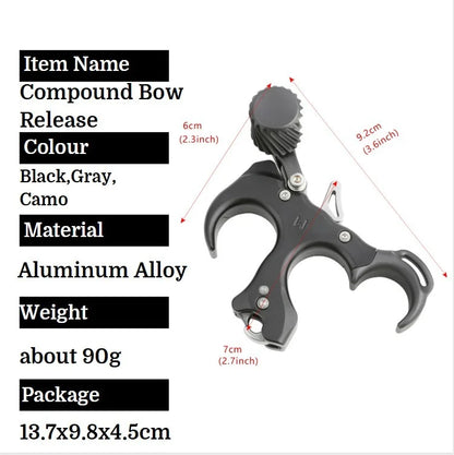 Compound Bow Release, 3/4 Finger Durable Aluminum Alloy Grip, Thumb Trigger for Hunting, Shooting & Daily Practice Accessories