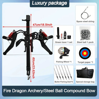 Fire Dragon Dual-Use Compound Bow with Fishing Reel and Sight-Fast Shooting Speed,