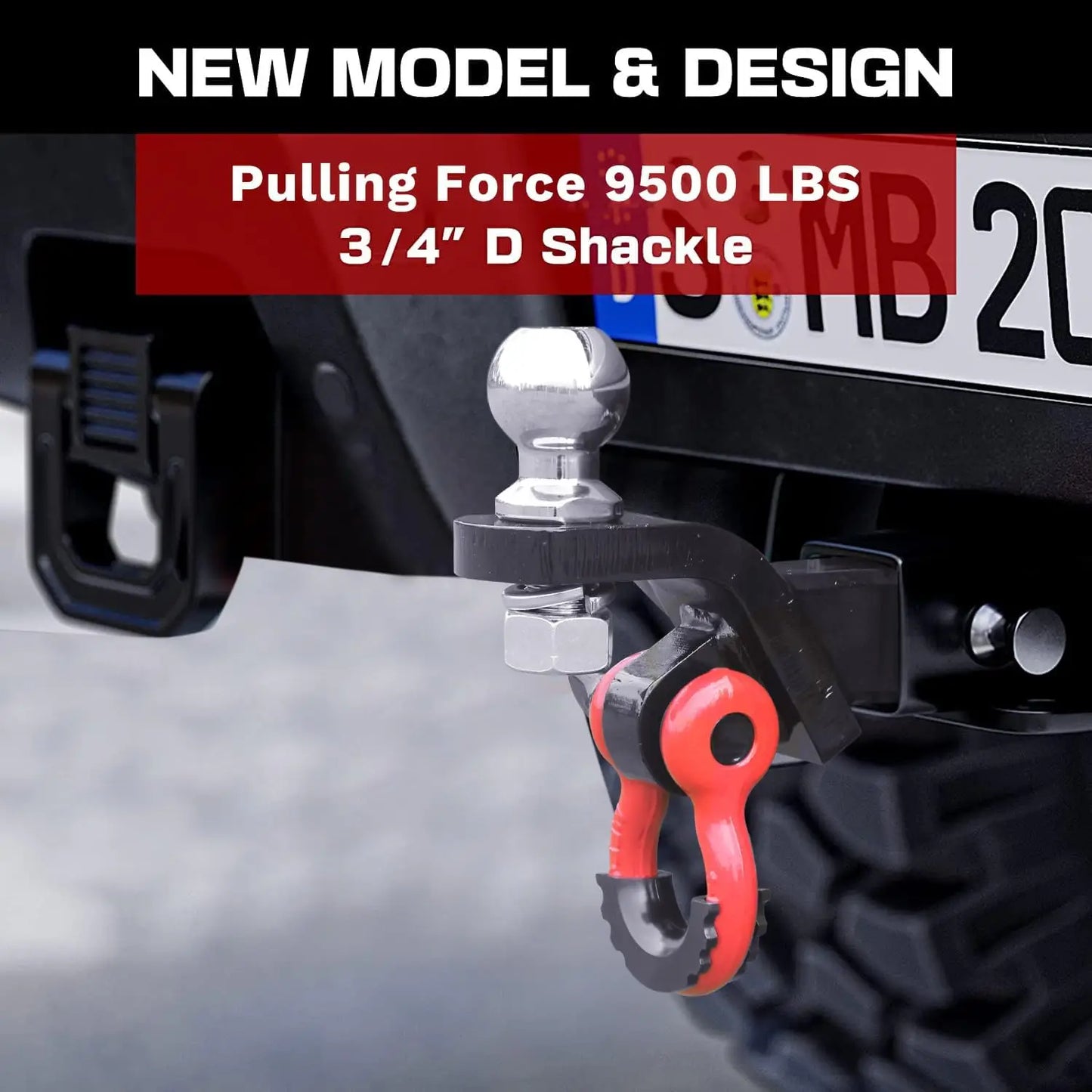 Heavy Duty 2-in-1 Trailer Hitch Ball Mount with Tow Shackle