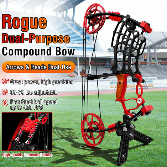 Archery Compound Bow Kit, Arrows & Steel Balls Dua Use Beginners Bow,30-70LBS Draw Weight, Short 19" Axle CNC Metal Frame,